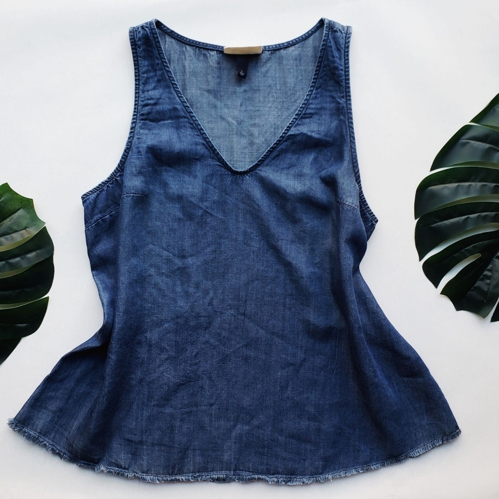Frayed Hem Chambray Top